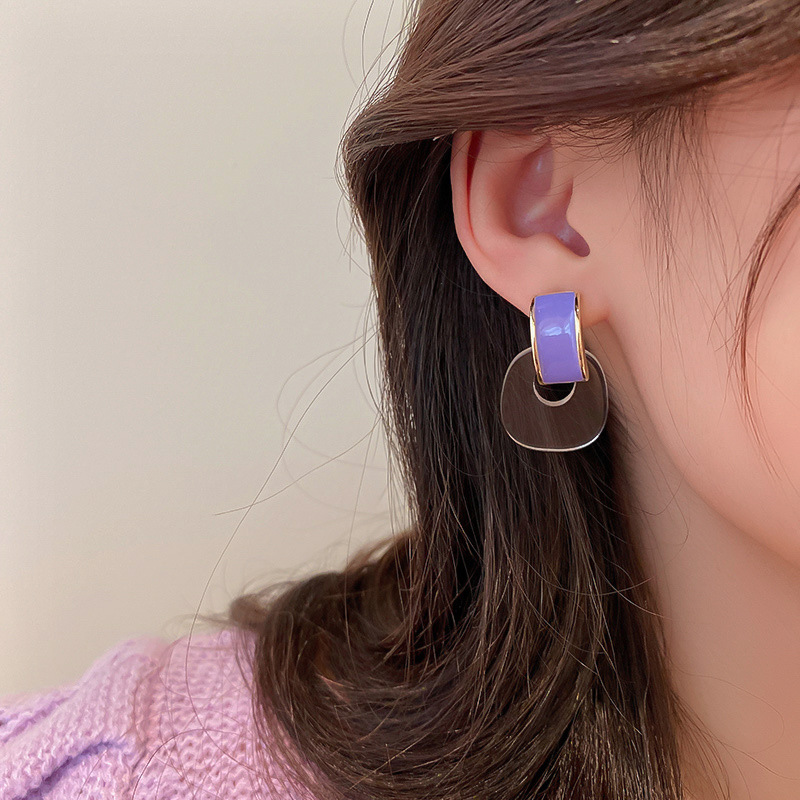 Periwinkle Blue Drop Oil Geometric Stud  Alloy Earrings display picture 3