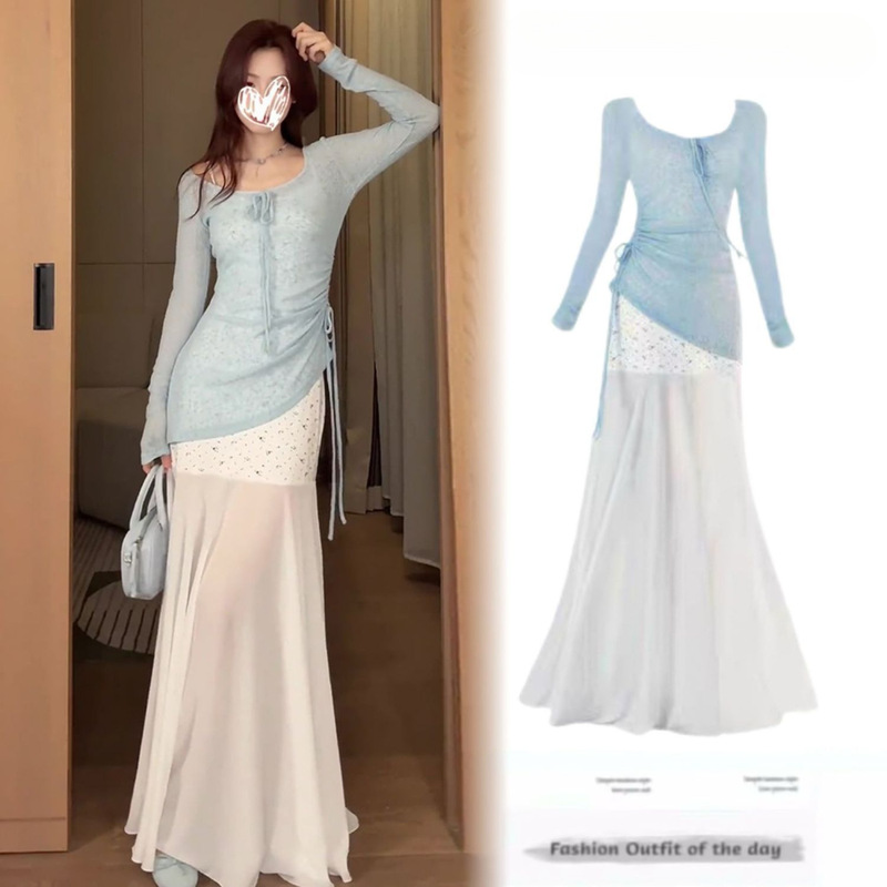 Summer New Design Slim-Fit Long-Sleeve Sun-Protective Cover-Up Top for Women, Fashionable Versatile Slimming Long Dress Set Summer New Design Slim-Fit Long-Sleeve Sun-Protective Cover-Up Top for Women, Fashionable Versatile Slimming Long Dress Set