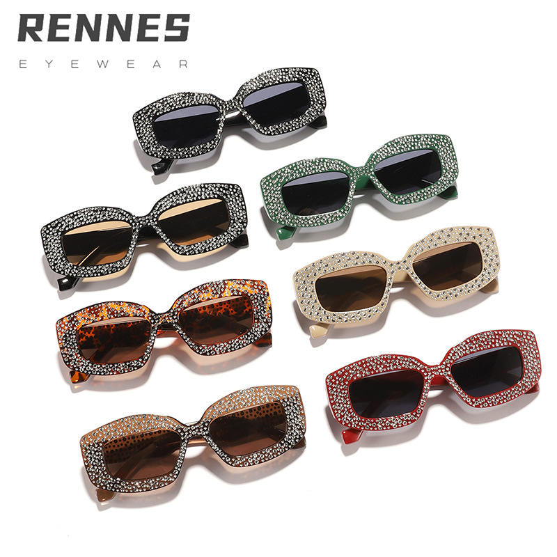 Nuevo estilo rectangular, estilo de Hong Kong, retro, diamantes, pasarela de alta gama, gafas de sol de moda, ropa de moda al aire libre, imprescindible