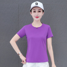 速干T恤女短袖2023夏季新款时尚宽松打底衣户外透气紫色一件代发