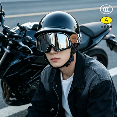 for Men, Ultra-Light Electric – Motosiklet kaskı (dəbilqə) - bright-black-large-frame-goggles-m55-56cm
