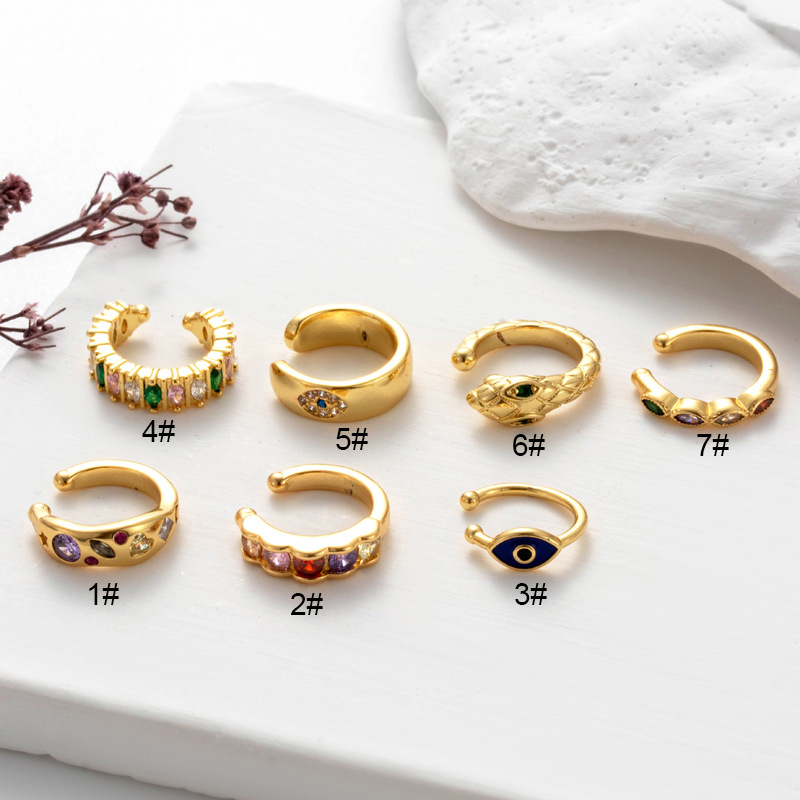 2PCS Colored zircon eye snake shaped cartilage without hole puncture ear bone clip fashionable and popular_voghion.com