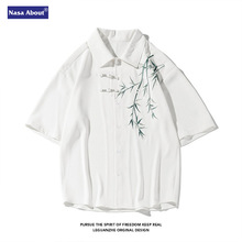 NASA新中式轻国风道袍竹子刺绣衬衫男装夏季古风冰丝大码上衣外套