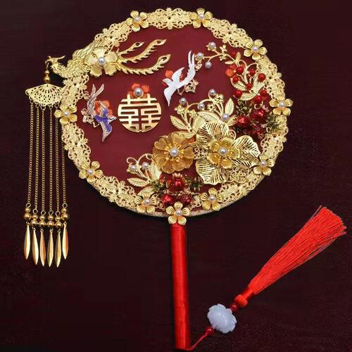 One piece delivery fan, ancient style bridal fan, wedding finished fan material DIY Xiuhe fan wholesale