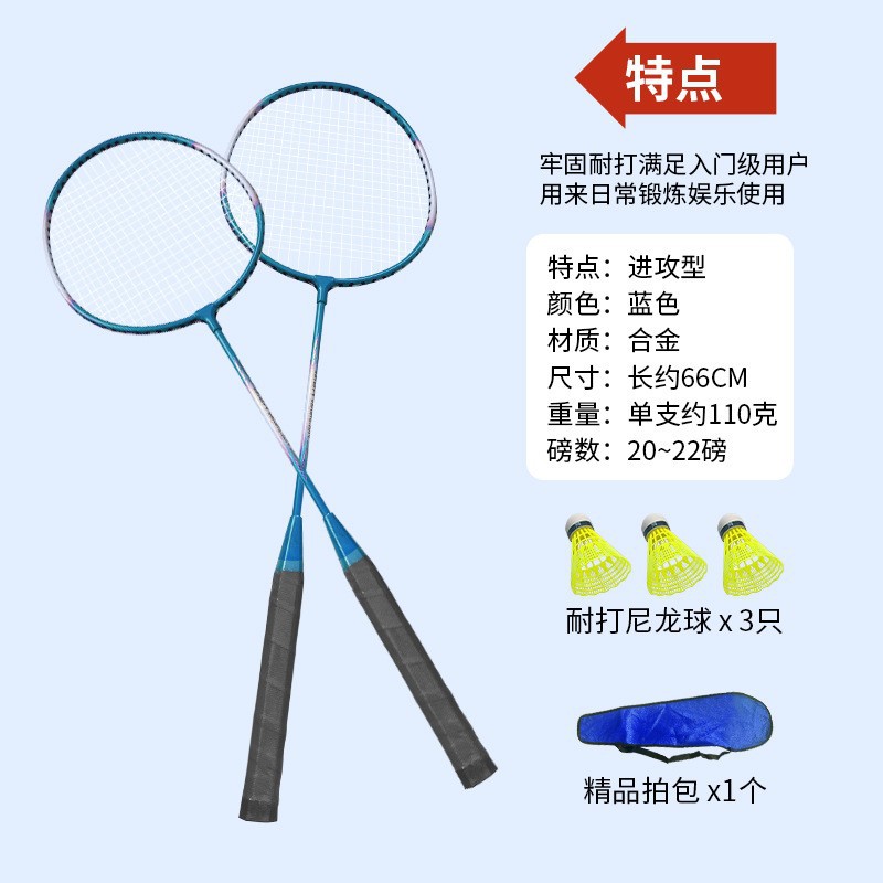 Fábrica al por mayor raqueta de bádminton raqueta doble raqueta de aleación de hierro para adultos con bolsa de raqueta estudiante aficionado raqueta primaria
