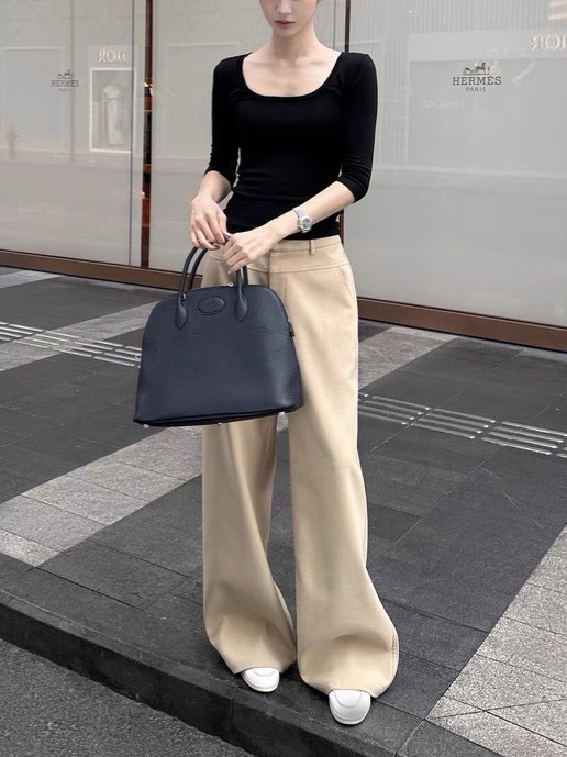 5werkwe 雅痞老钱拉夫美学 极简复古其裤休闲裤宽松直筒裤女|undefined