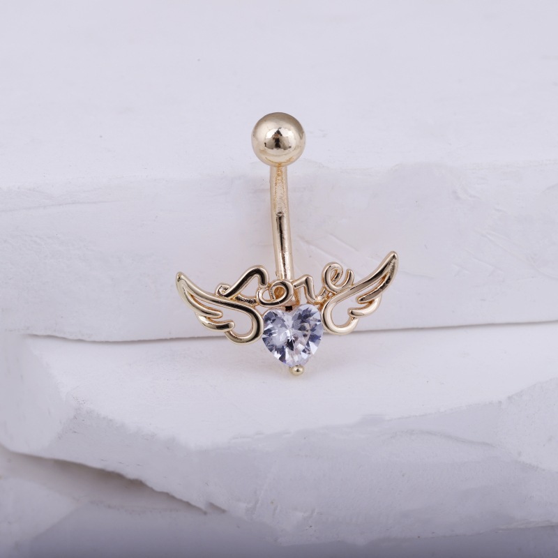 Angel Wings LOVE Letters Belly Button Ring Gold with White CZ Cubic Zirconia Navel Piercing Jewelry Wholesale detail image 12
