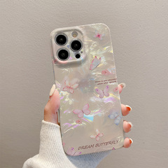 夏のピンクの貝殻の紋様の蝶はiPhone14の少女の15promaxの携帯電話のケースの12アップルの携帯電話のケースを適用します。