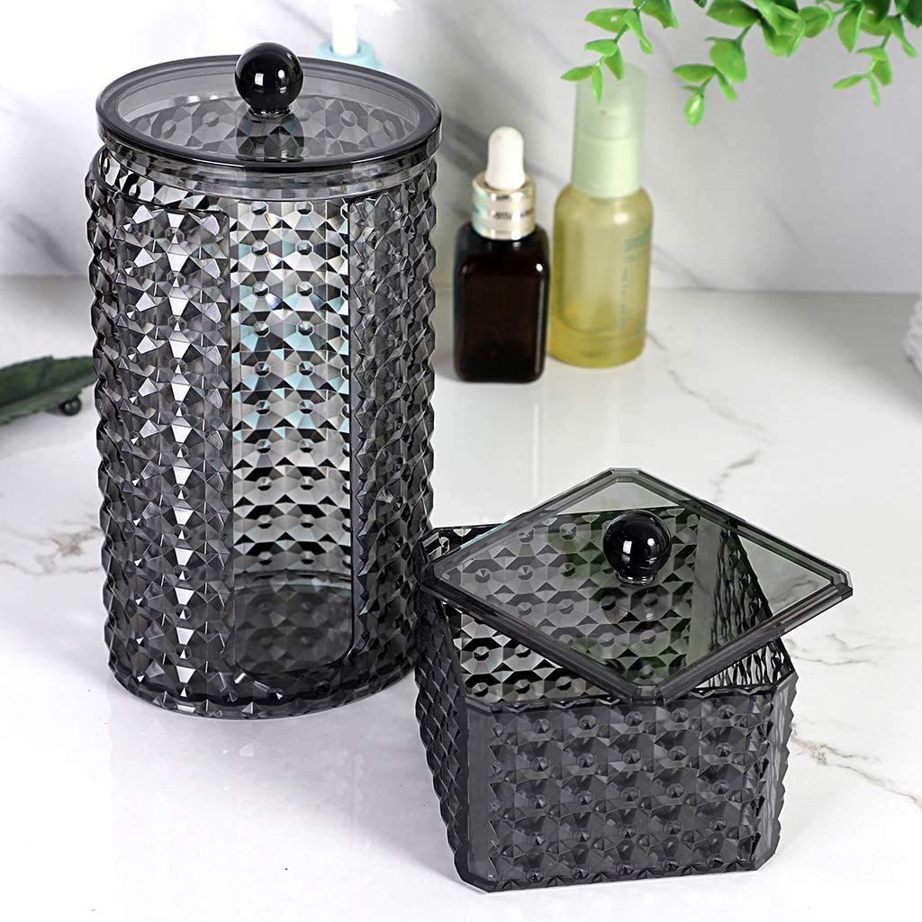Настольный ящик для хранения хлопка Прозрачный черный акриловый ромбовидный узор Красота Хлопковая отделочная коробка с крышкой Коробка для хлопковой палочки