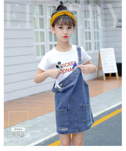 Girls' Denim Suspender Skirt 2023 Spring and Summer New Korean Style Suspender Dress Western Style Internet Celebrity Baby Long Skirt