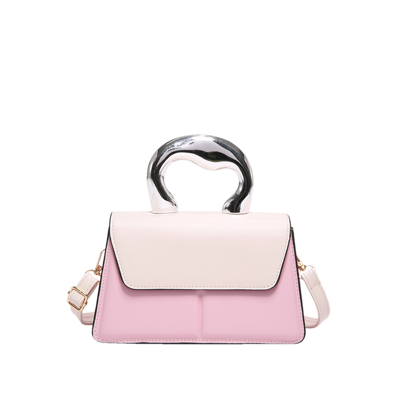 Color contrastante personalidad casual 2024 nueva moda femenina simple textura metálica portátil hombro mochila pequeña
