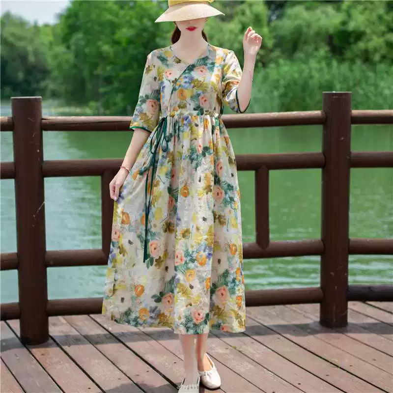 Summer dress, brace, long skirt, drawstring