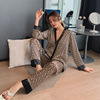 Pajamas women’s ice silk spring and summer long sleeve retro sexy V-neck fashion ice silk home suit