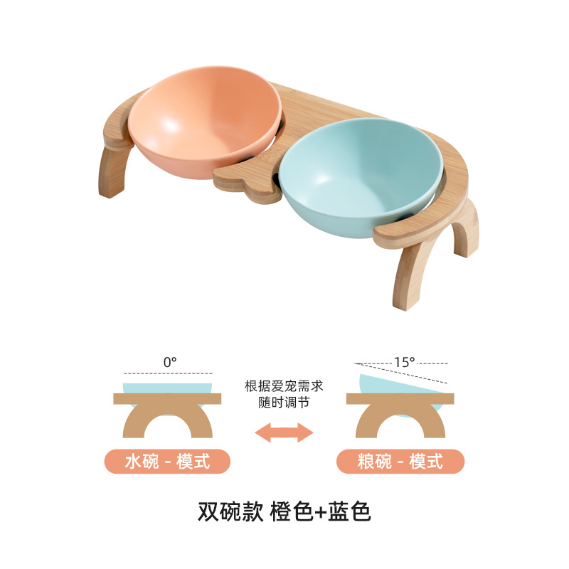 Tazón de gato de cerámica tazón de comida para gatos tazón de cerámica tazón de fuente de perro tazón de bebida doble tazón de protección columna cervical ángulo ajustable