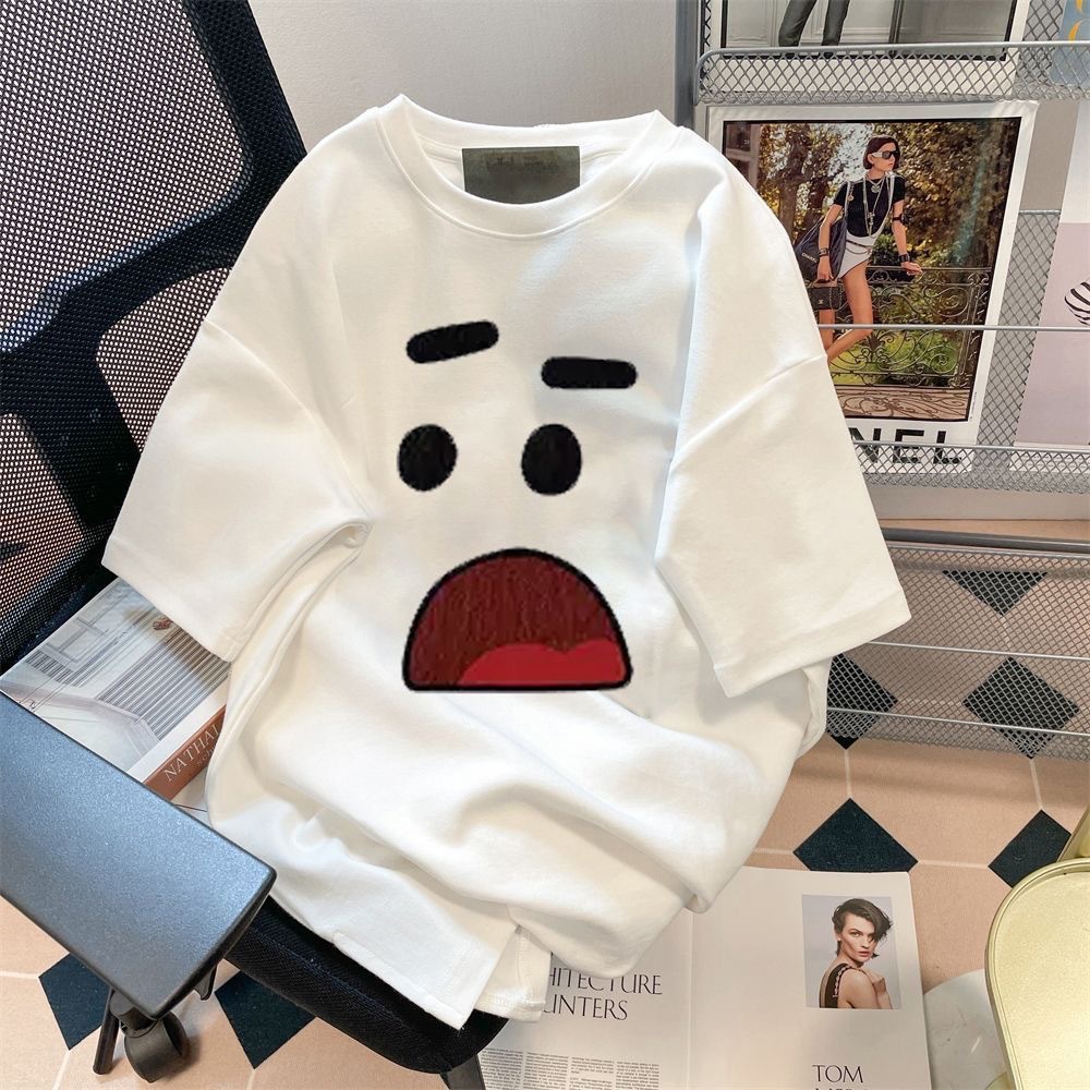 Outside to wear a small pop cartoon retro Hong Kong style summer men's and women's short-sleeved T-shirt youth tide Instagram top lovers Korean version