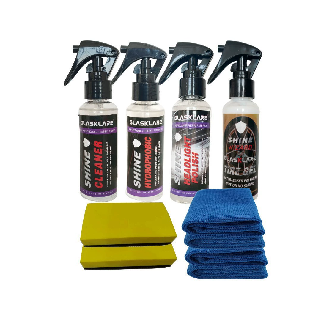 Обезжиривающее средство для стеклянных костюмов + Нанокристаллическое покрытие 9H + средство для ремонта фар + полировка для ремонта шин