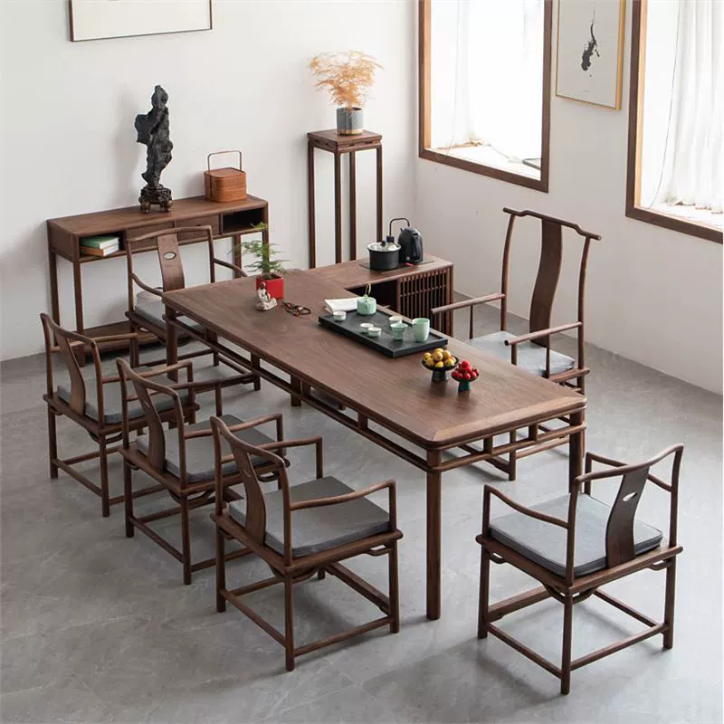 Чайный столик Современный Простой сухой замачиваемый чайный столик из цельного дерева Домашняя мебель для чайной комнаты Новая комбинация чайного столика и стула в китайском стиле