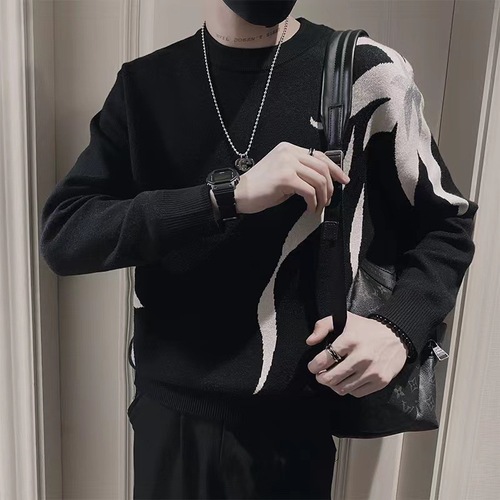 Men's Thick Crew Neck Sweater with Hip-Hop Style - New Winter Topwear, Trendy Brand Knitwear with Long sleeves