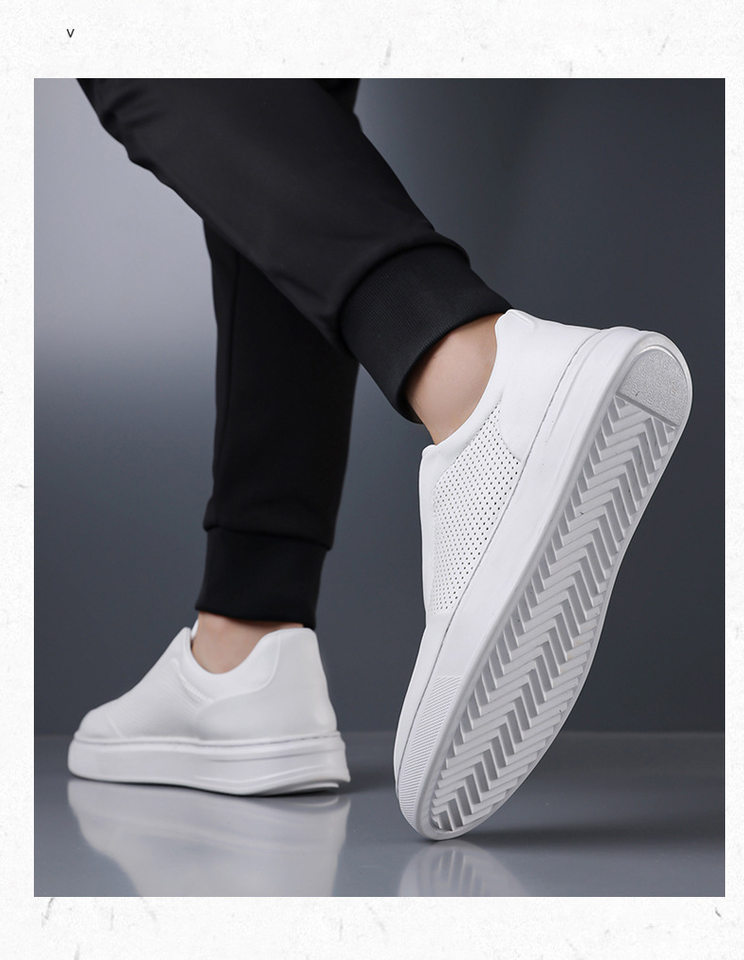 Giày sneaker nam cổ thấp lười xỏ thoáng khí, đế cao su chống trượt, phối màu trắng đen — Màu trắng, màu đen chi tiết 16