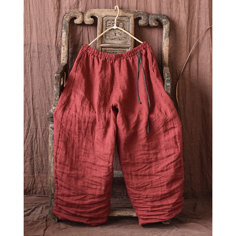 Spring And Autumn Stone Washed Linen Baggy Pants Loose Wide Leg