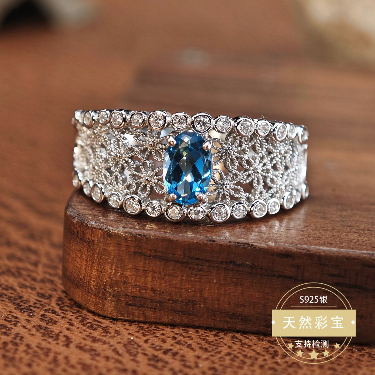 S925 Silver Natural Topaz Peridot Ring Medieval Palace Retro Craft Lace Split Gold Ring for Women