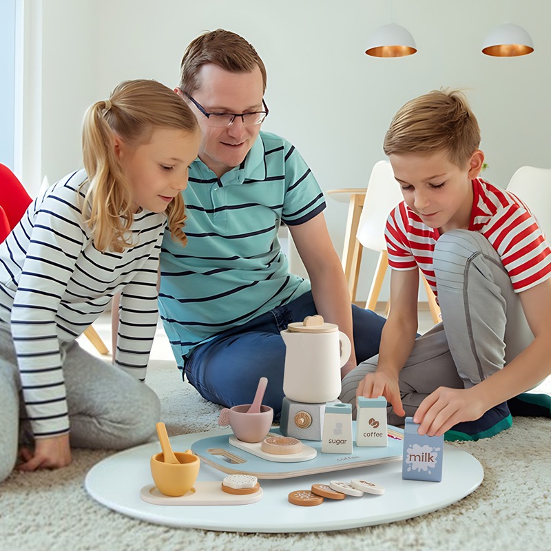 Educación temprana para niños Cognitivo Café Vajilla Simulación Juegos de la casa Juguetes Rompecabezas para bebés Silicona multifuncional Taza de té de madera
