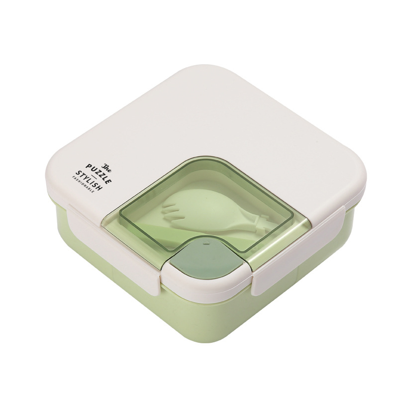 Estudiante oficinista lonchera compartimiento de plástico cuadrado lonchera portátil con vajilla microondas lonchera