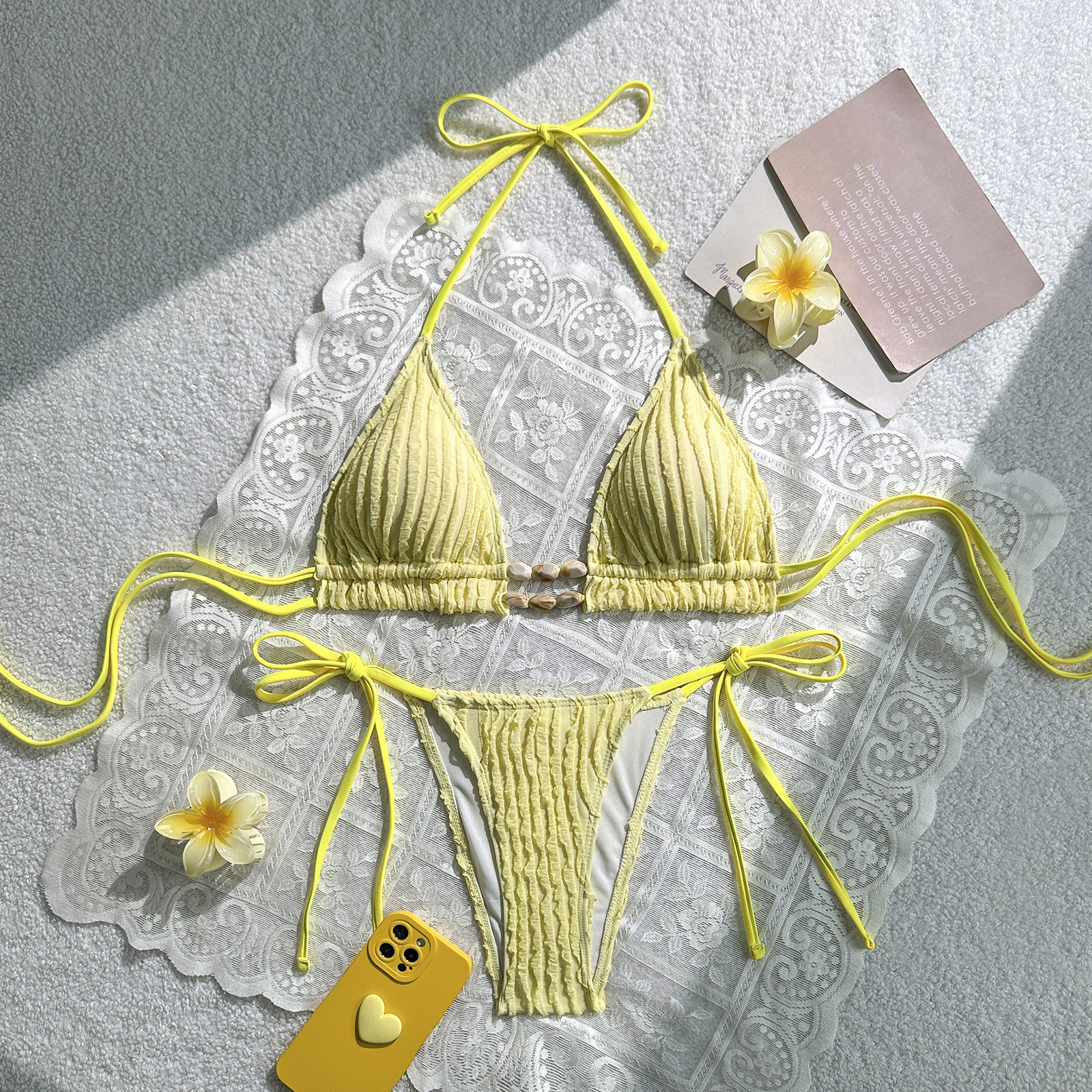 2026 European and American New Fashion Sexy Pure Color Beach Split Swimsuit Bikini Bikini Two-Piece Swimsuit for Women