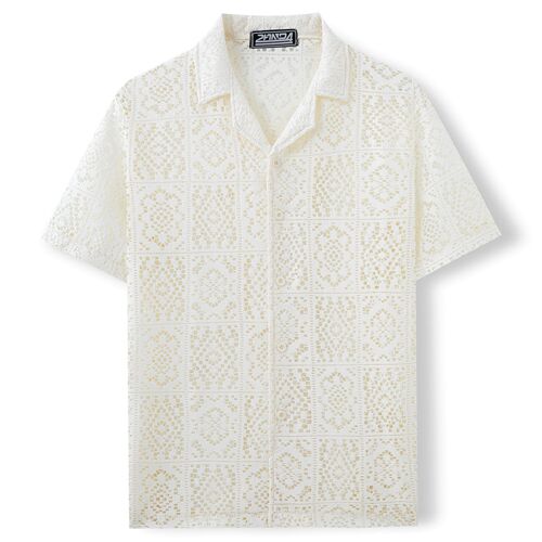 Export Cross-border Men's Clothing European and American Casual Lace Men's Shirt Summer New Short-sleeved Lace Shirt Men A0307 