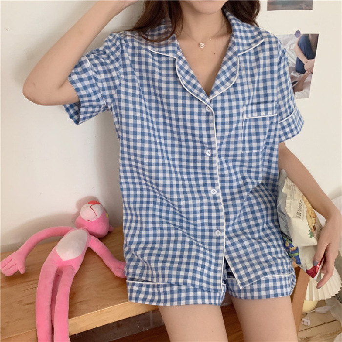 Pijamas de verano de las mujeres de manga corta linda chica Corazón de dibujos animados solapa desgaste del hogar WeChat transmisión en vivo en línea traje de entrega de una pieza