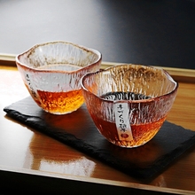日式竖纹初雪杯手工玻璃杯加厚清酒杯果酒杯气泡酒杯少女青梅茶杯