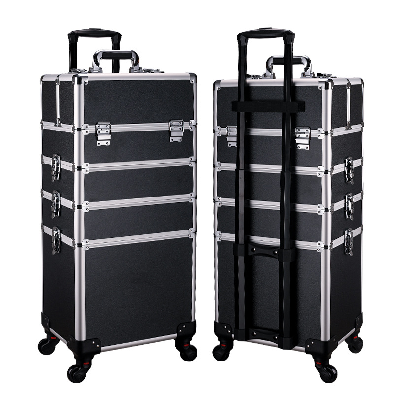 En stock profesional de maquillaje de uñas carro cosmético caso de maquillaje caso de gran capacidad conveniente universal rueda tatuaje bordado Caja de Herramientas