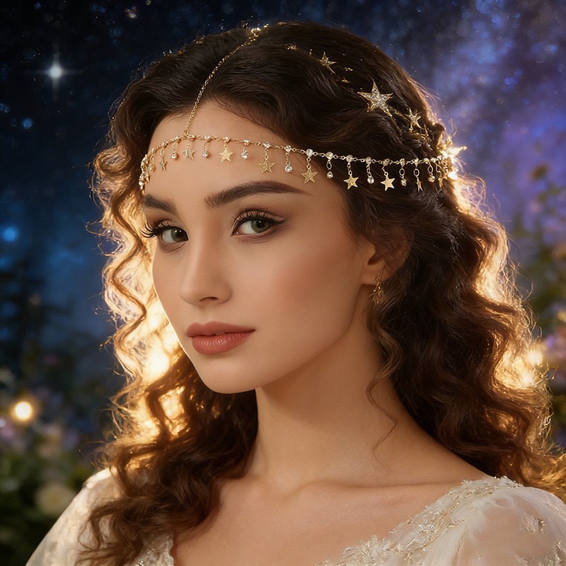 2026 New Style Star Tassel Forehead Ornament for Women, Light Luxury and High-End Tassel Hair Chain, Exotic Style Bridal Photo Shoot Headpiece