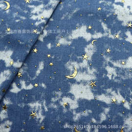 烫金星星月亮图片服装鞋帽牛仔布料做旧印花收纳沙发宠物窝面料