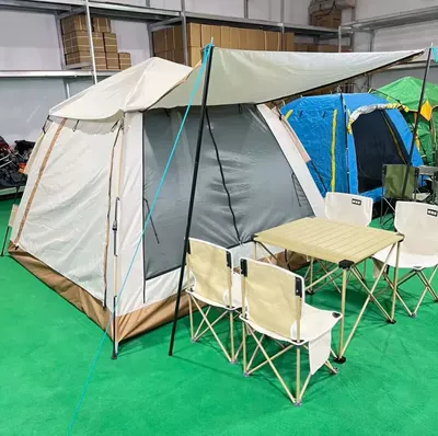 Outdoor Camping Tent Portable Quick-Open Tent for 3-4 People with Silver Coating Camping Tent Car-Mounted Folding Tent (Avtomobil dam çadırları) - khaki-2222-17m-3-4-people