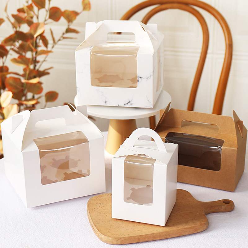 手提开窗纸杯蛋糕盒法式西点1 2 4 6粒装马芬盒烘焙包装含托