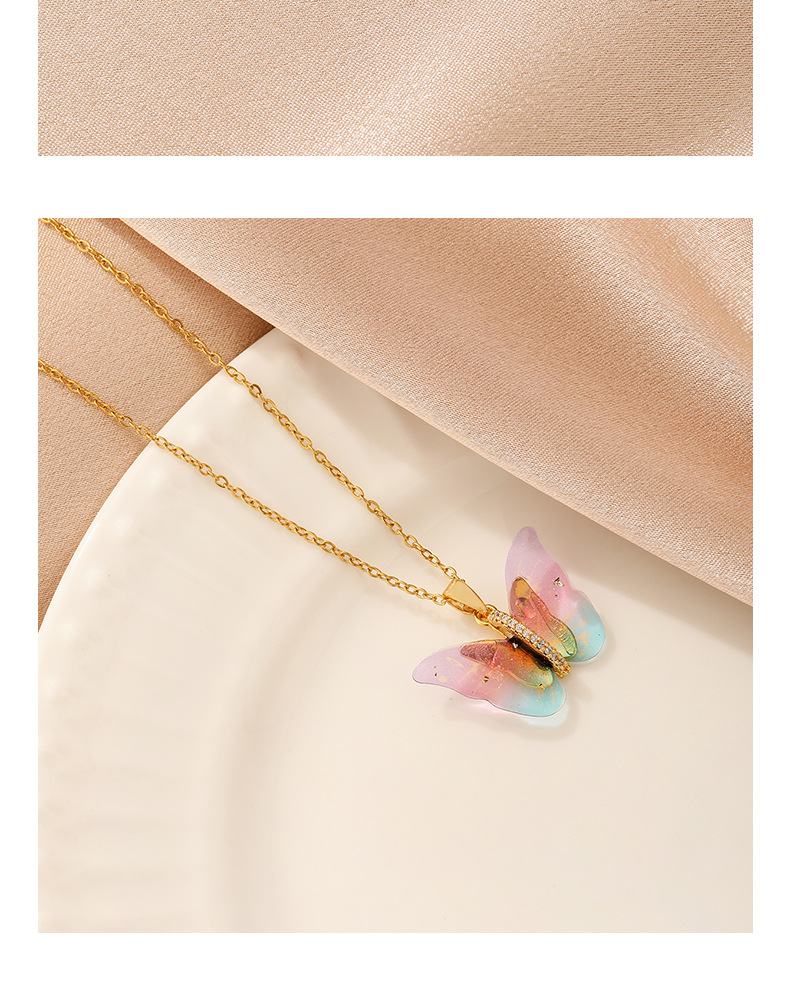 Copper Material Butterfly Pattern All Seasons Season Wholesale Jewelry IG Style Simple Style Butterfly Copper Plating Pendant Necklace Cable Chain
