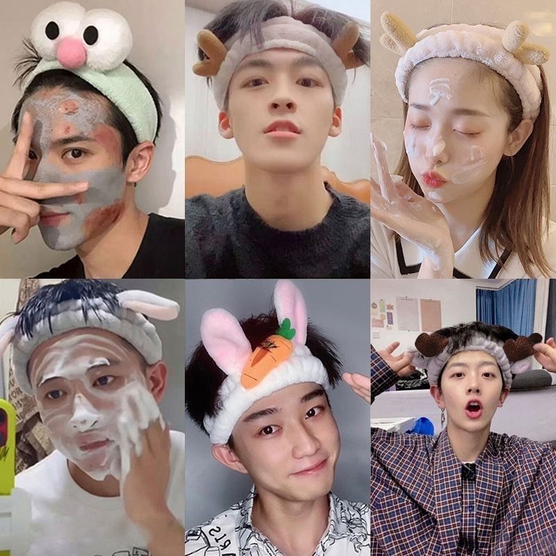 Lavarse la cara en otoño y invierno nuevo clip para el cabello máscara antideslizante pelusa cinta para el cabello lindas bandejas de dibujos animados pareja adornamiento para el cabello
