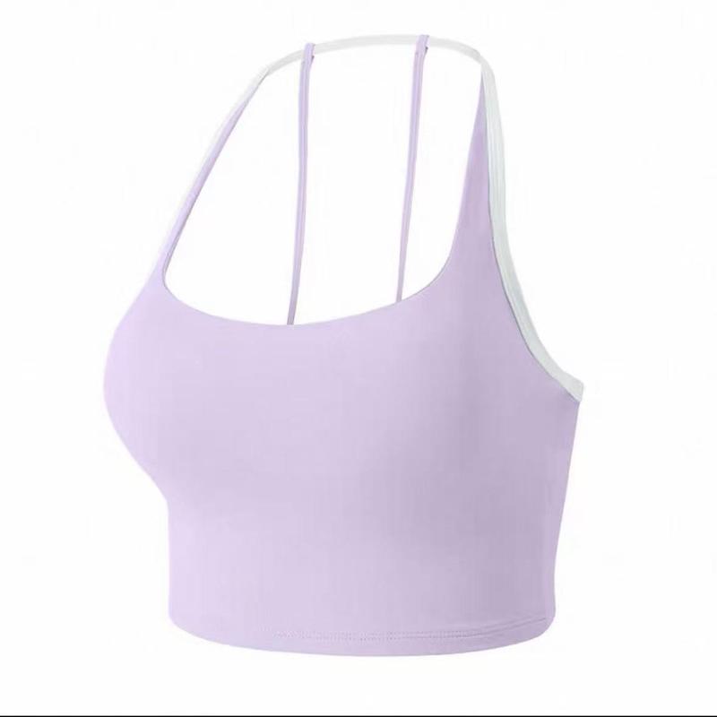 固定杯细肩带美背运动内衣女防震拼色瑜伽服背心跑步训练健身文胸|undefined