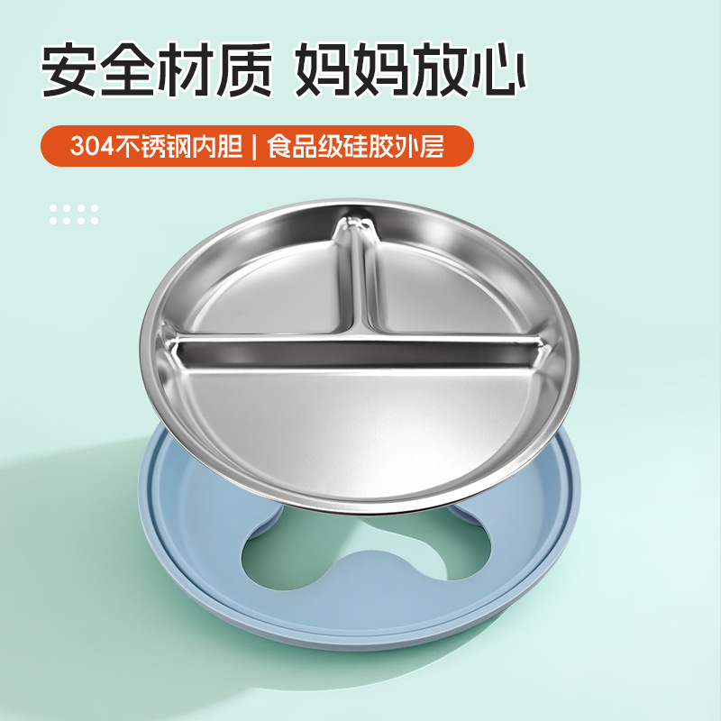 Amazon cubiertos infantiles de acero inoxidable para bebés comidas 304 cubiertos de acero inoxidable platos de silicona tipo ventosa