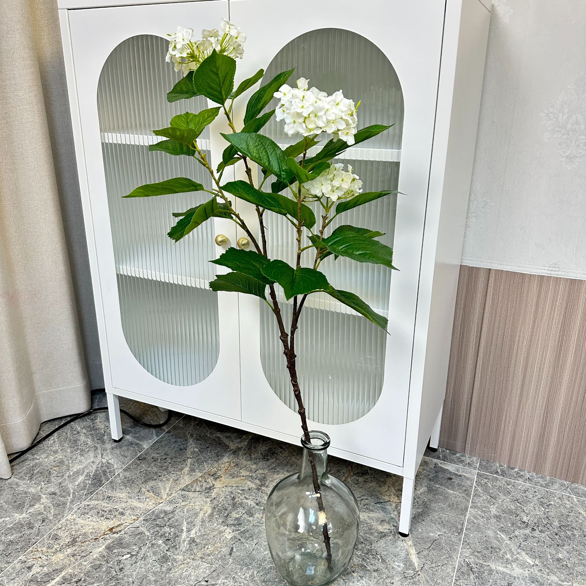 Artificial japonés borracho madera campana hoja árbol artificial sola gran rama planta verde planta maceta recepción ventana Decoración