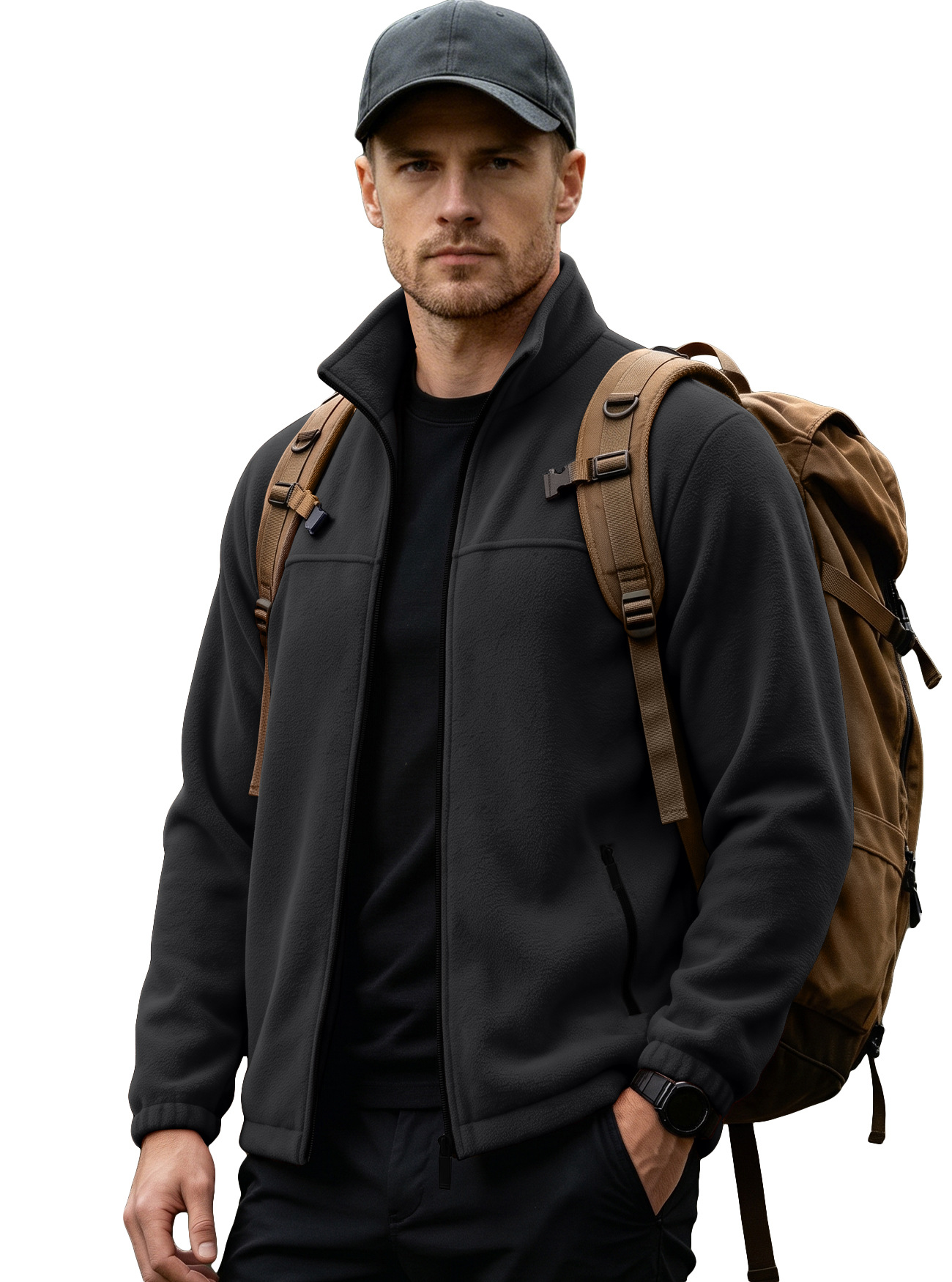 Chaqueta de Vellón Polar para Hombre de Poliéster Térmica y Cortavientos para Uso Casual y Exterior