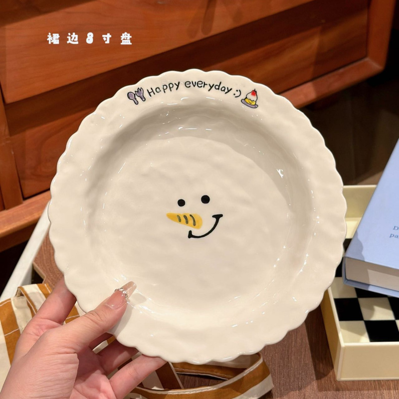 クリスマス雪だるま手描きのかわいいセラミックプレート家庭用ディナープレートライスボウル平底サラダボウル高価値コーヒーカップ|undefined