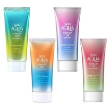 跨境日本乐敦防晒霜彩虹防晒乳清爽skin aqua隔离妆前80g SPF50+