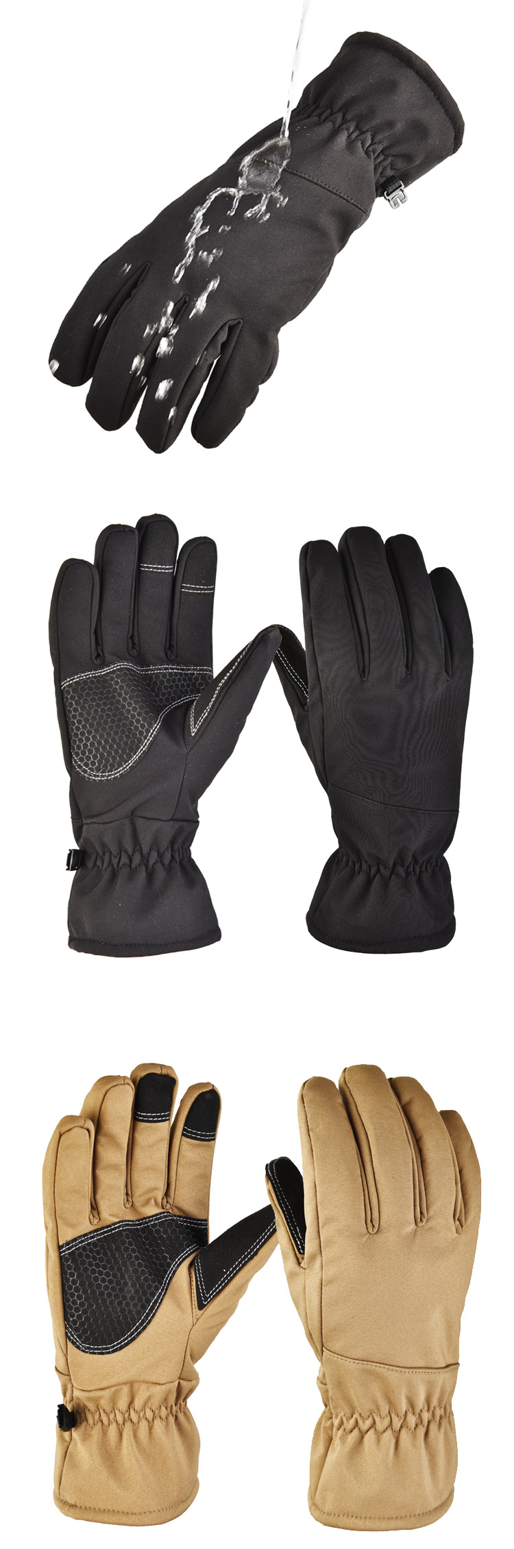 Sportsvarm, skridsikker, vandtæt touchscreen-camouflage-bjergbestigningstræning med fløjls- efterårs-/vinterskihandsker_voghion.com