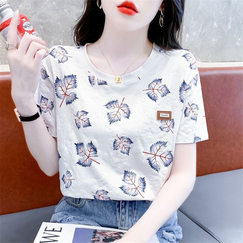 Summer Women's Shoulder Short-sleeved T-shirt New Arrival Loose plus size White Half-sleeved T-shirt Mother's Top Summer Fashion