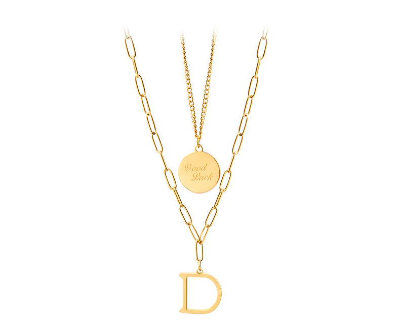 Double Layer Chain Letter D Pendant Necklace Titanium Steel 18k Gold Clavicle Chain display picture 1