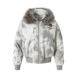 美式街头男士棉服男款连帽毛领做旧脏污棉衣潮牌宽松新款男生外套