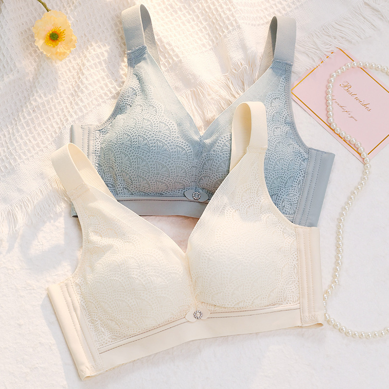 New Tensina Medium-thin B- Cup Milk-elastic Cotton Rim-free Underwear Small Cup Non-magnetic Sexy Lace Adjustable Underwear