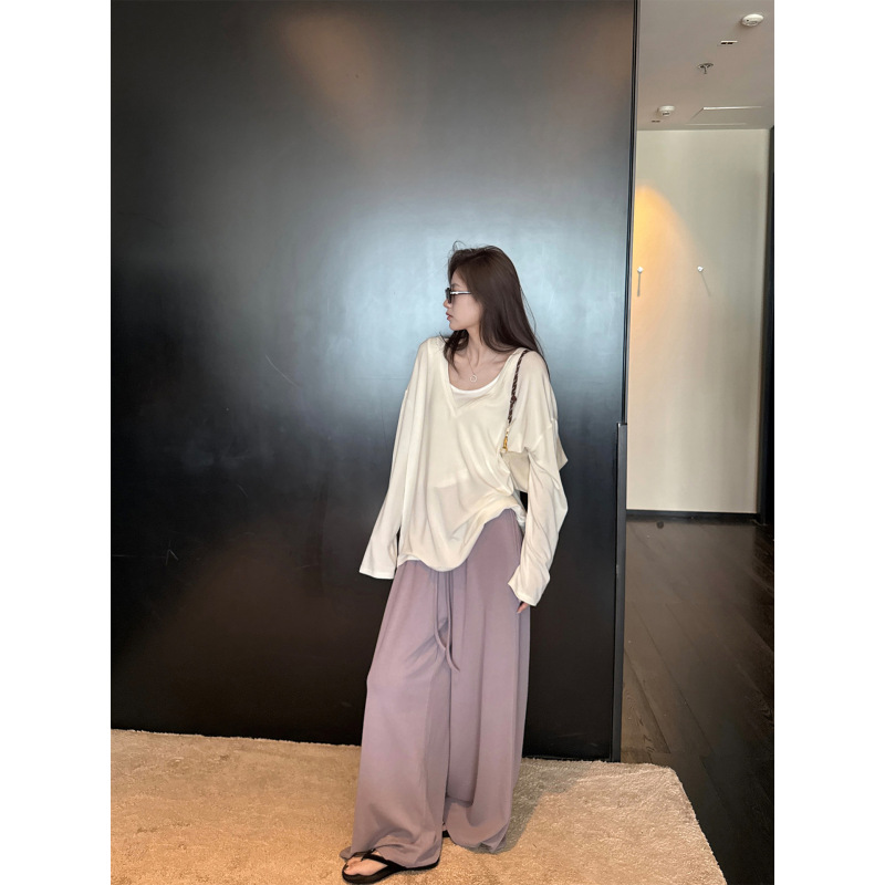 3734# superniniyy 奶柔裤 糯糯宽松柔软抽绳百搭垂感阔腿休闲裤|undefined